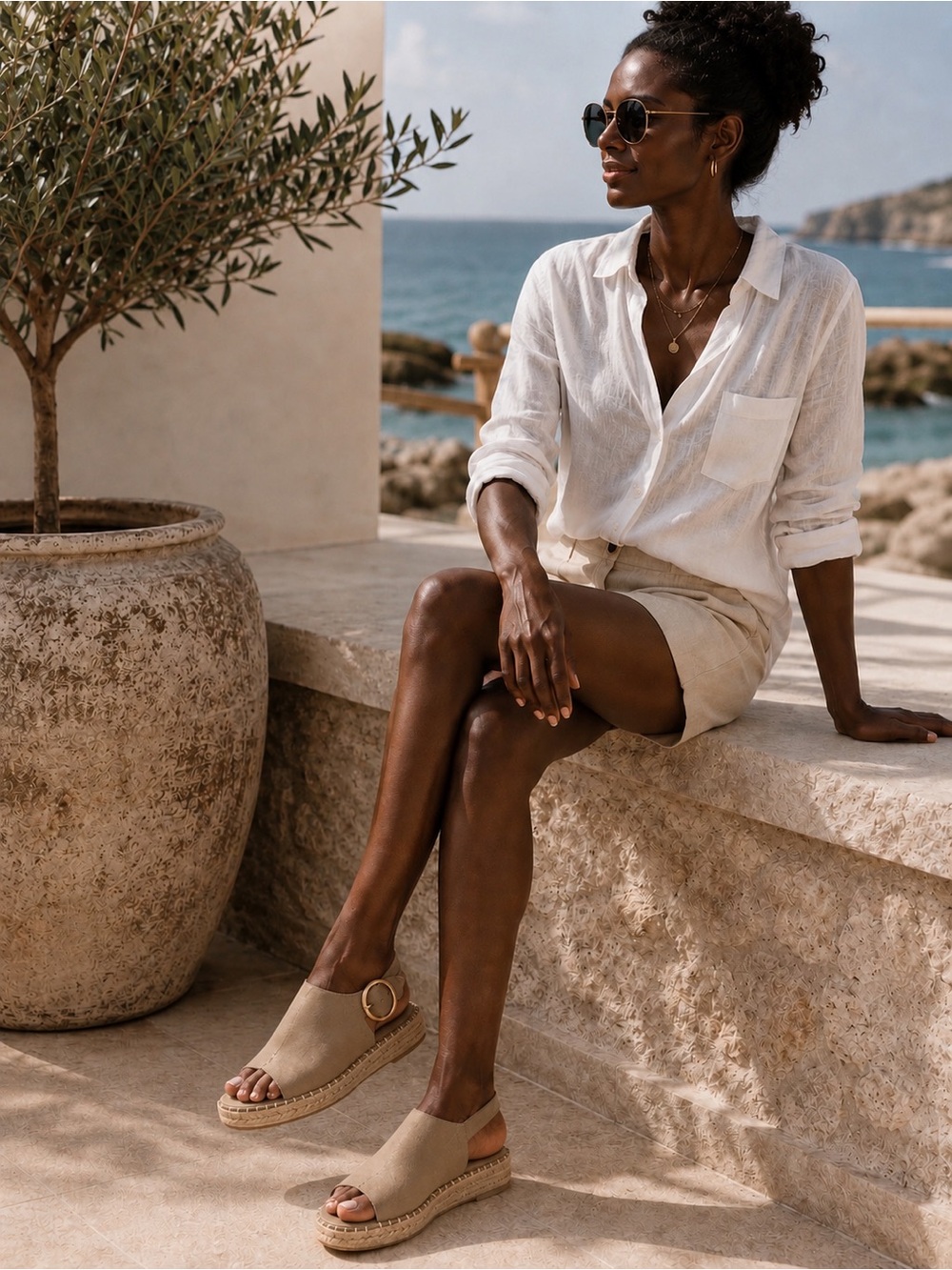 Catherine Malandrino Nude Espadrille Platform Wedge Sandals Ankle Strap Size 7.5